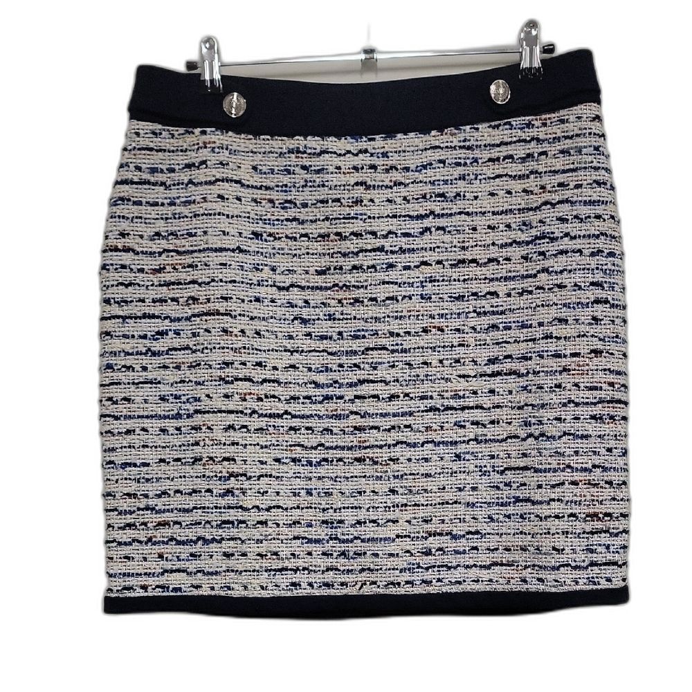 White House Black Market Navy and Cream Tweed Mini Skirt